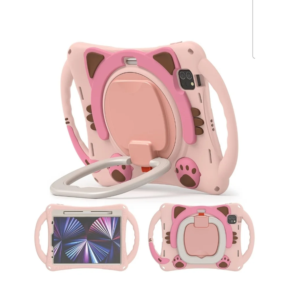 iPad Premium Case Silicone Shockproof Pink Cat